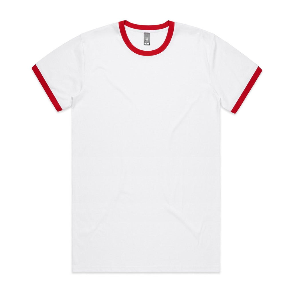 Men's Staple Ringer Tee Shirt | Arena Custom Blanks - Arena Prints - Front - White - Red - White