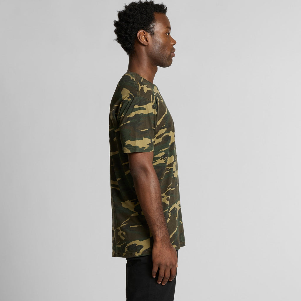 Men's Staple Camo Tee Shirt | Arena Custom Blanks - Arena Prints - Modeled Shot - Side