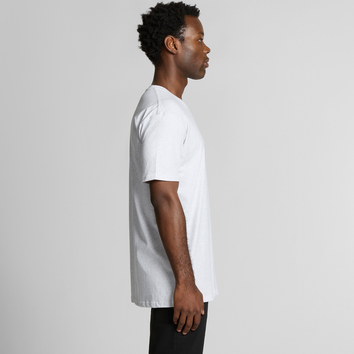 Men's Staple Heather Tee Shirt | Arena Custom Blanks - Arena Prints - Modeled Shot - Side