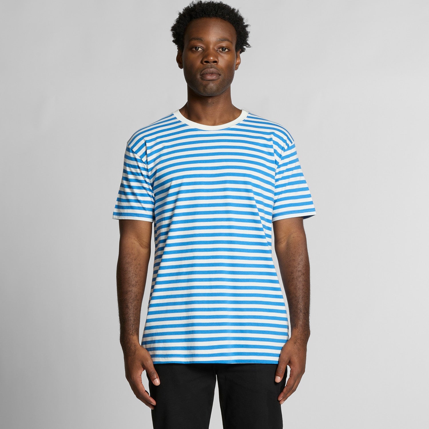 Men's Staple Stripe Tee Shirt | Arena Custom Blanks - Arena Prints - Modeled Shot - Front